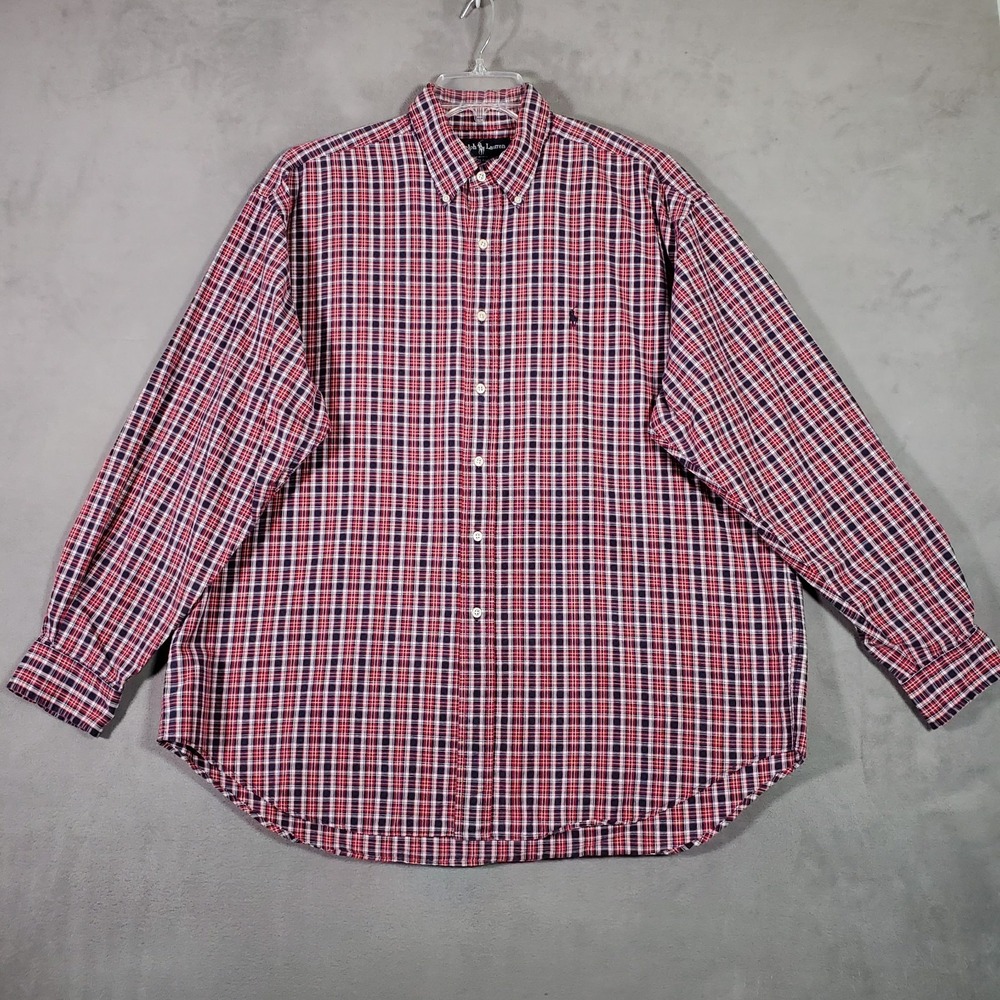 VTG Ralph Lauren Shirt Mens XL Red Plaid Blake Long Sleeve Button Classic Preppy